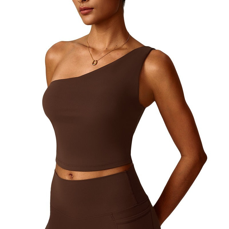 Caizo Women's One Shoulder Sports Tank Top Moisture-Wicking Stretch Workout Top