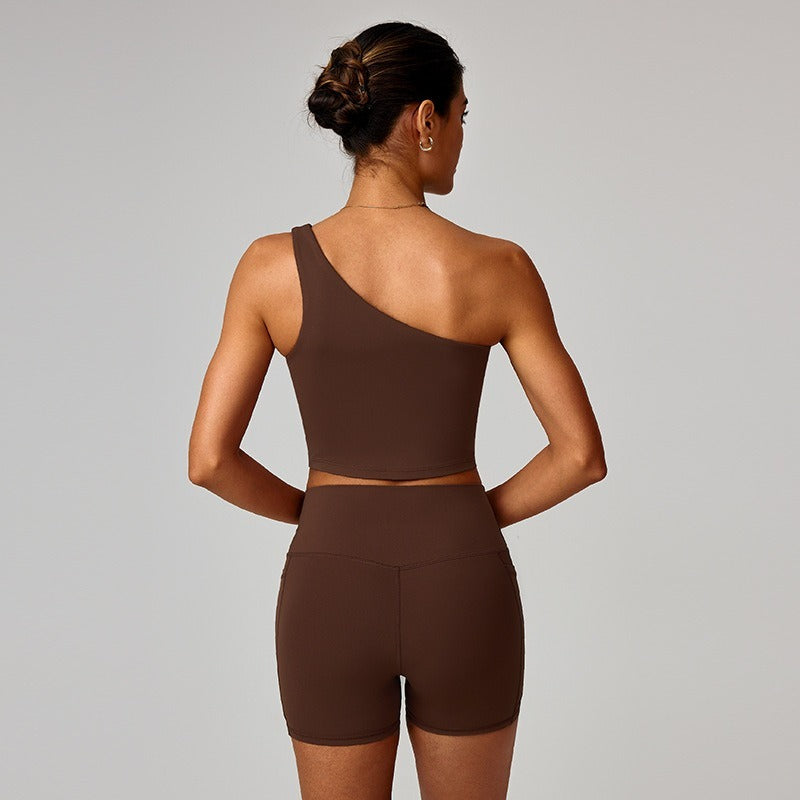 Caizo Women's One Shoulder Sports Tank Top Moisture-Wicking Stretch Workout Top