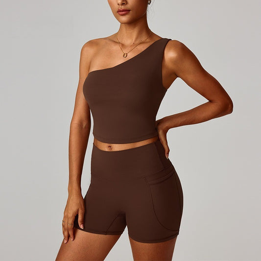 Caizo Women's One Shoulder Sports Tank Top Moisture-Wicking Stretch Workout Top