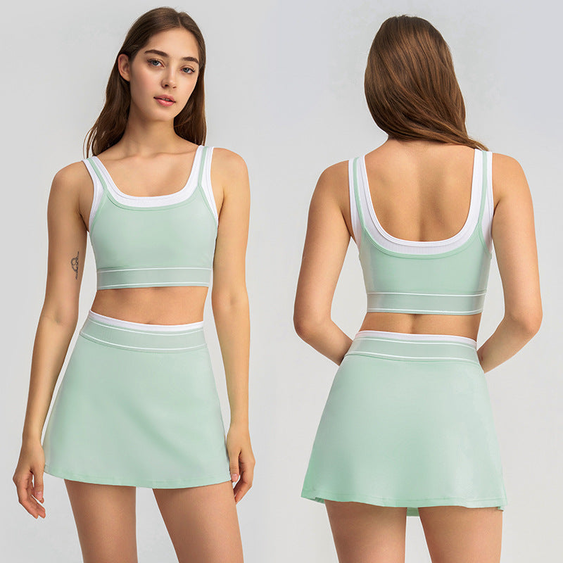 Caizo Women's Sports Bra and Tennis Skirt Set Moisture-Wicking High Stretch Yoga Activewear